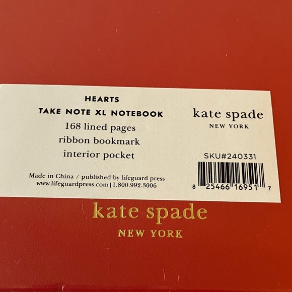 Kate Spade: Red “Take Note” XL Notebook- Gold Hearts- 168 lined pages- ribbon - Picture 8 of 15